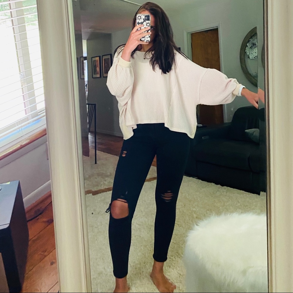 Waffle oversized open back sweater